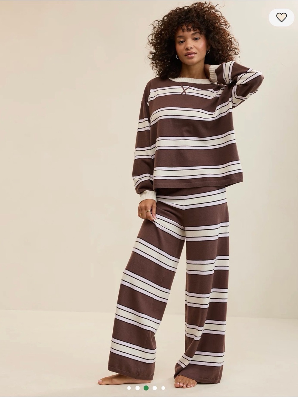 Aerie Matching Set Striped Brown Wide-Leg Lounge Pants & Sweater size M